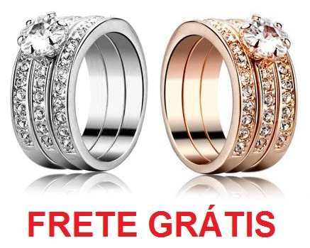 Anel Folheado A Ouro 18k com Cristais Swarovski e Aparadores