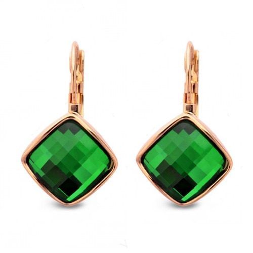 Brinco Cristal Swarovski Verde Esmeralda Banhado À Ouro Rosê